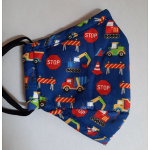 child 3 layer cotton mask blue with trucks (Custom)